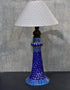Jaipur Blue Pottery Handmade Lamp 12 Without Shade in Blue Base With White & Yellow Florals (Without Lampshade)